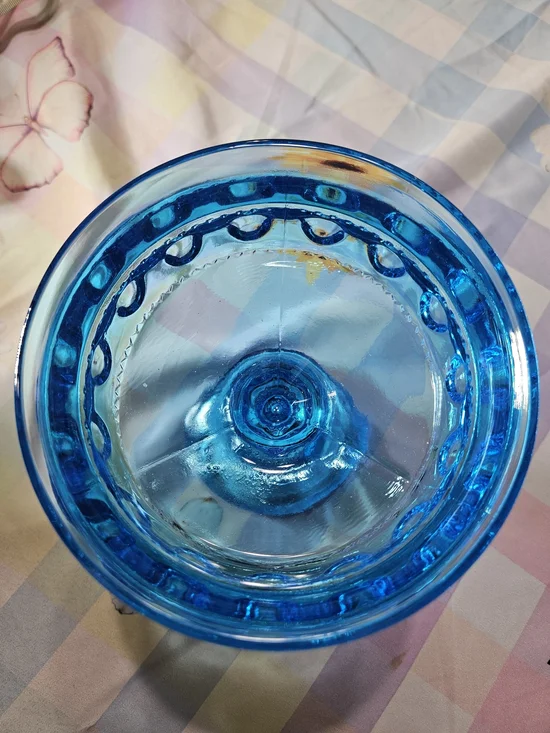 Indiana Glass Blue Pressed Glass Pedestal Compote - Picture 2 of 5